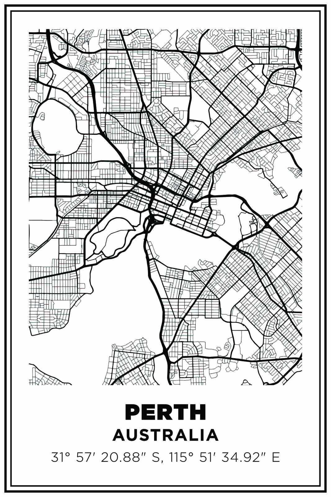 Perth Australië Kaart Poster
