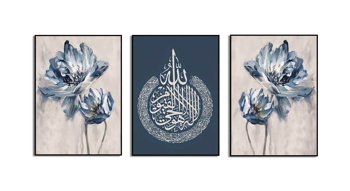 Bloem en kalligrafie muuraffiche - Set van 3
