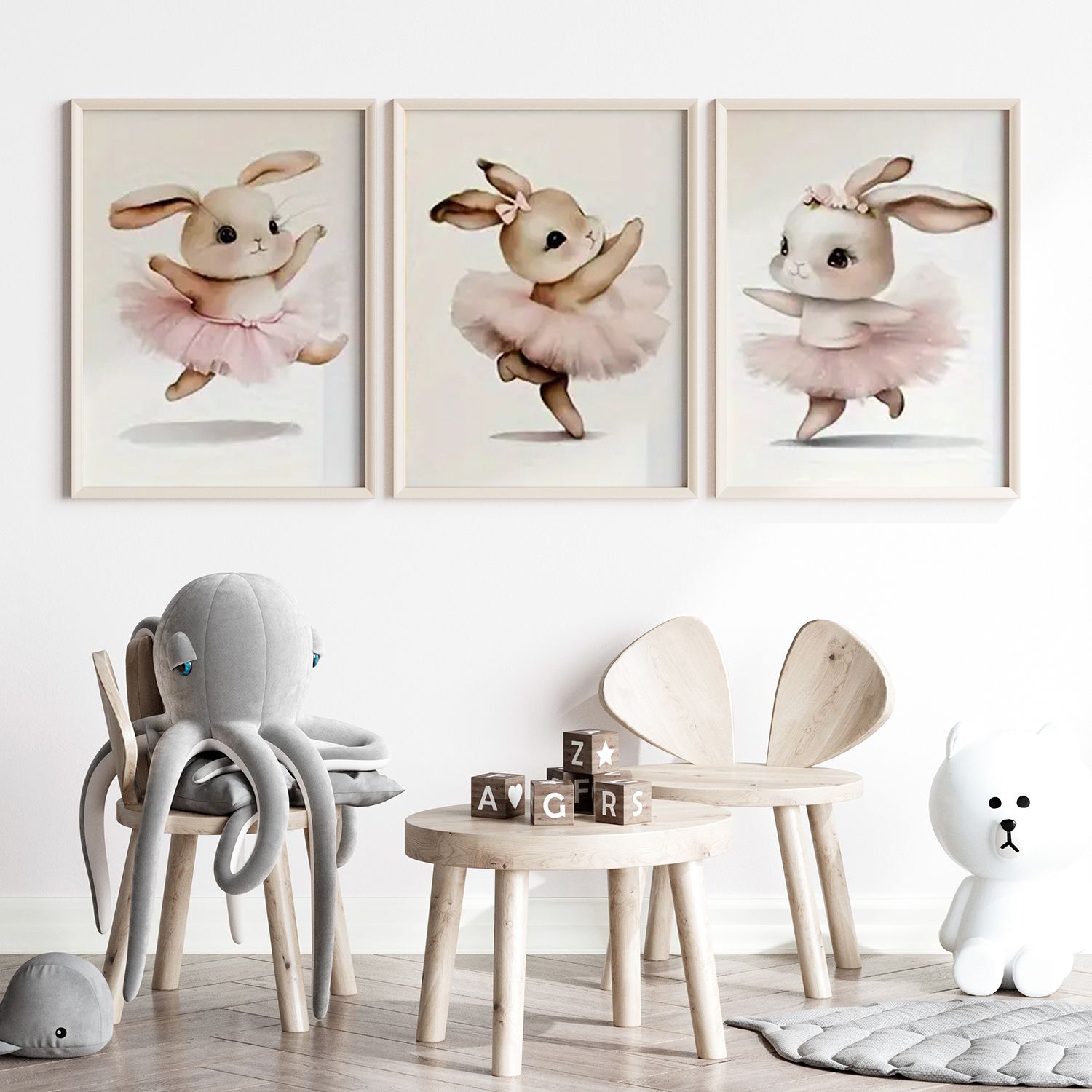 Poster - Dansende konijntjes trio / Set van 3