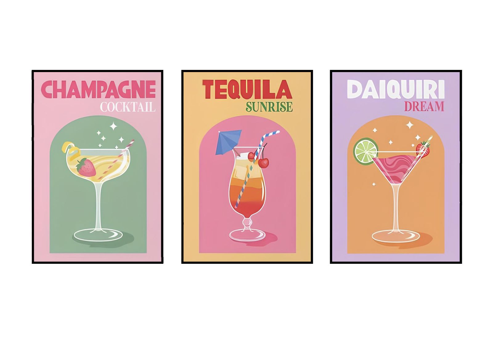 Cocktail Poster Kunst - Set van 3