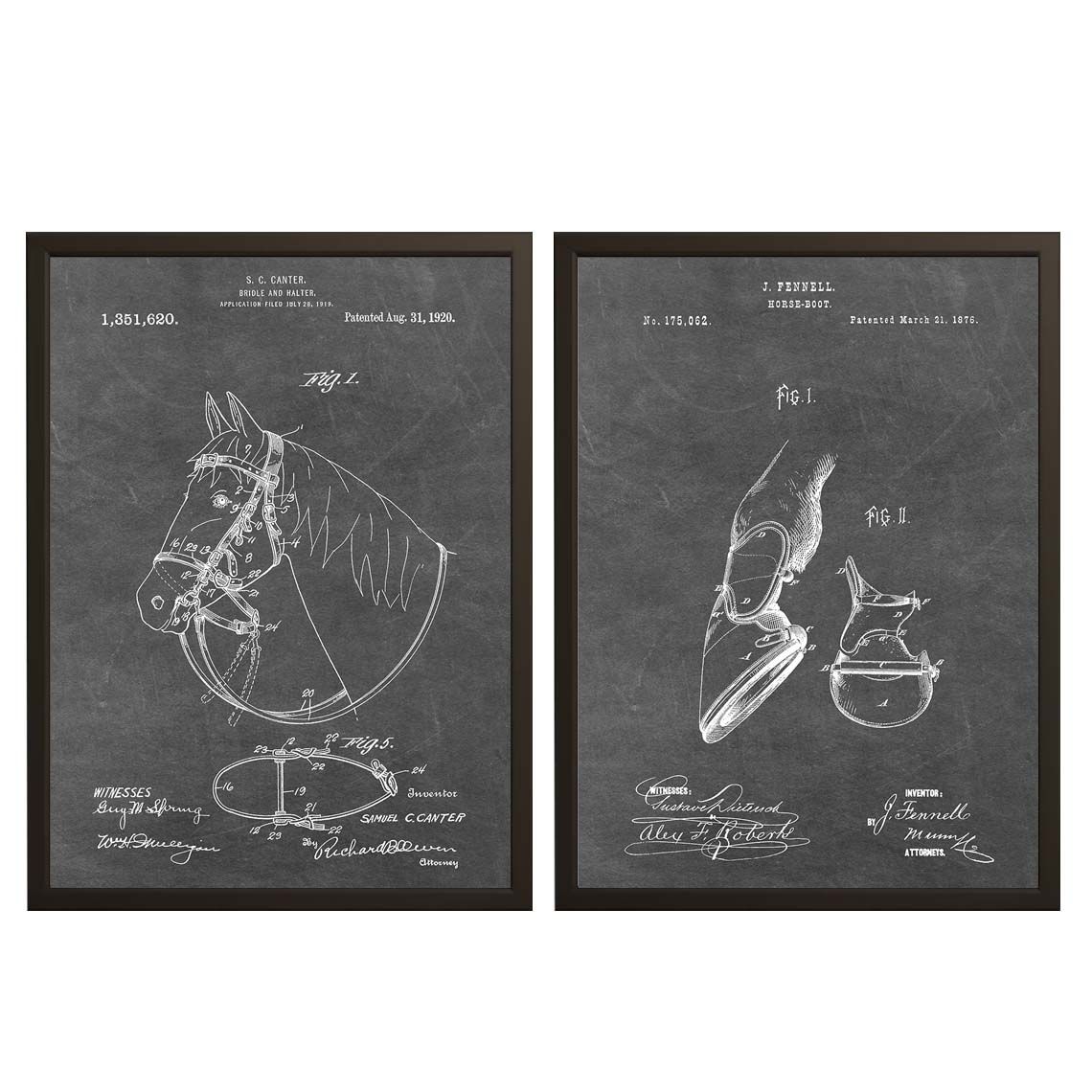 Patenttekening Poster - Hoofdstel en Halster / Set van 2