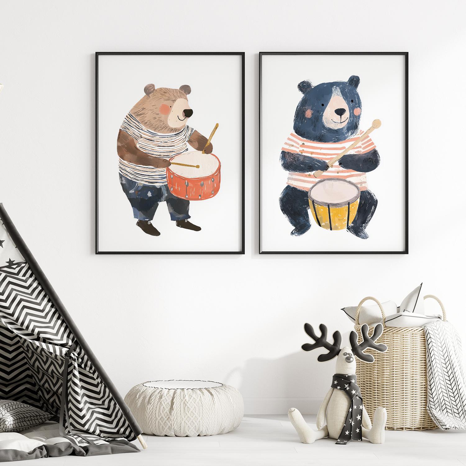 Poster - Drummerende Beren / Set van 2