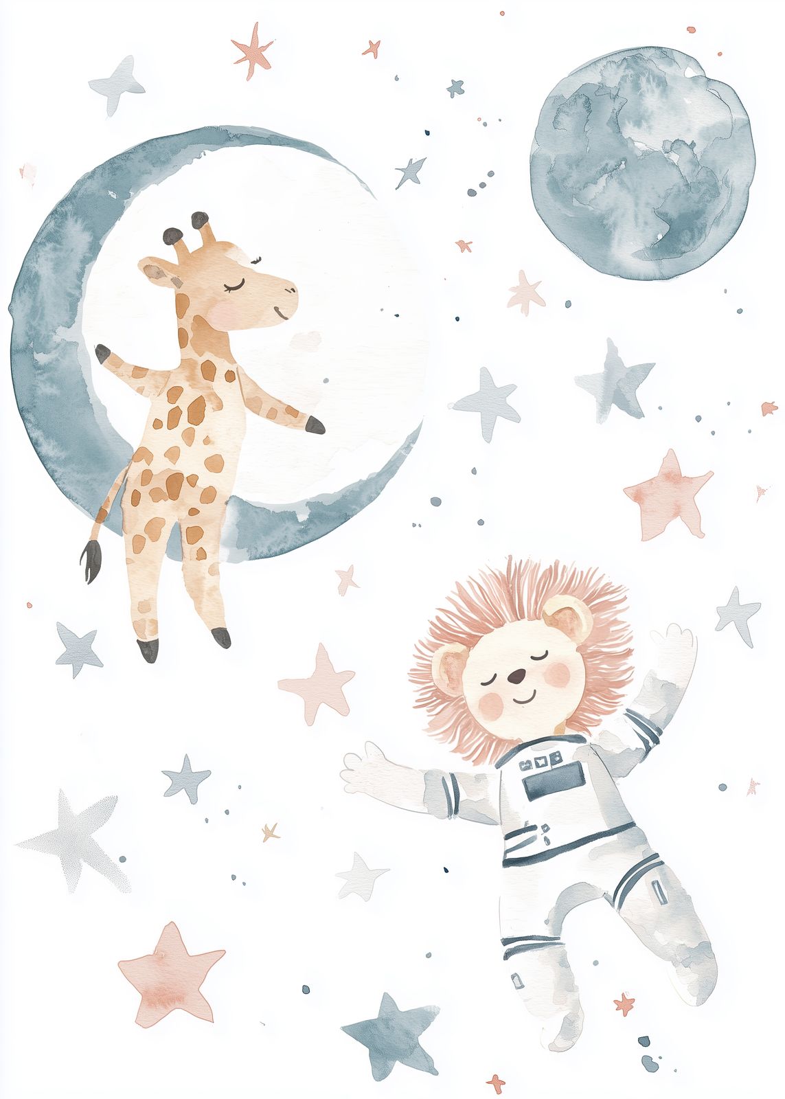 Poster - Giraffe en Leeuw Astronaut