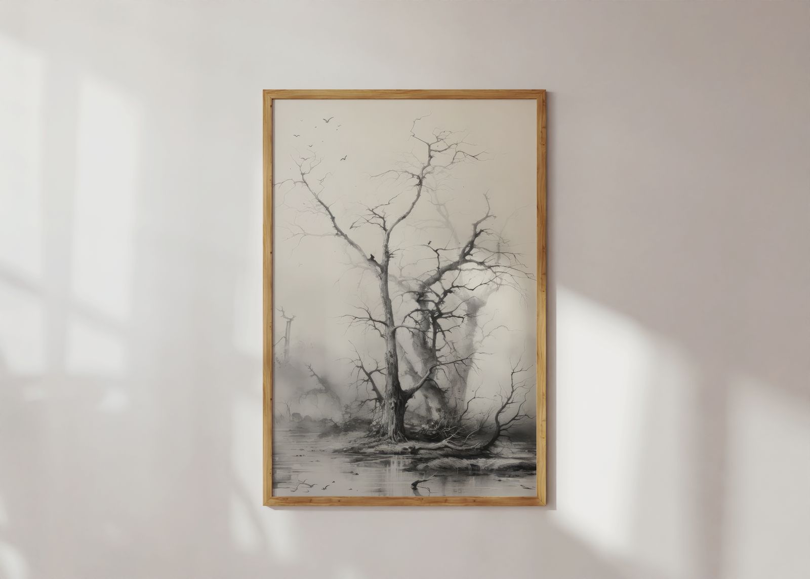 Poster - Mistige Boom Reflectie