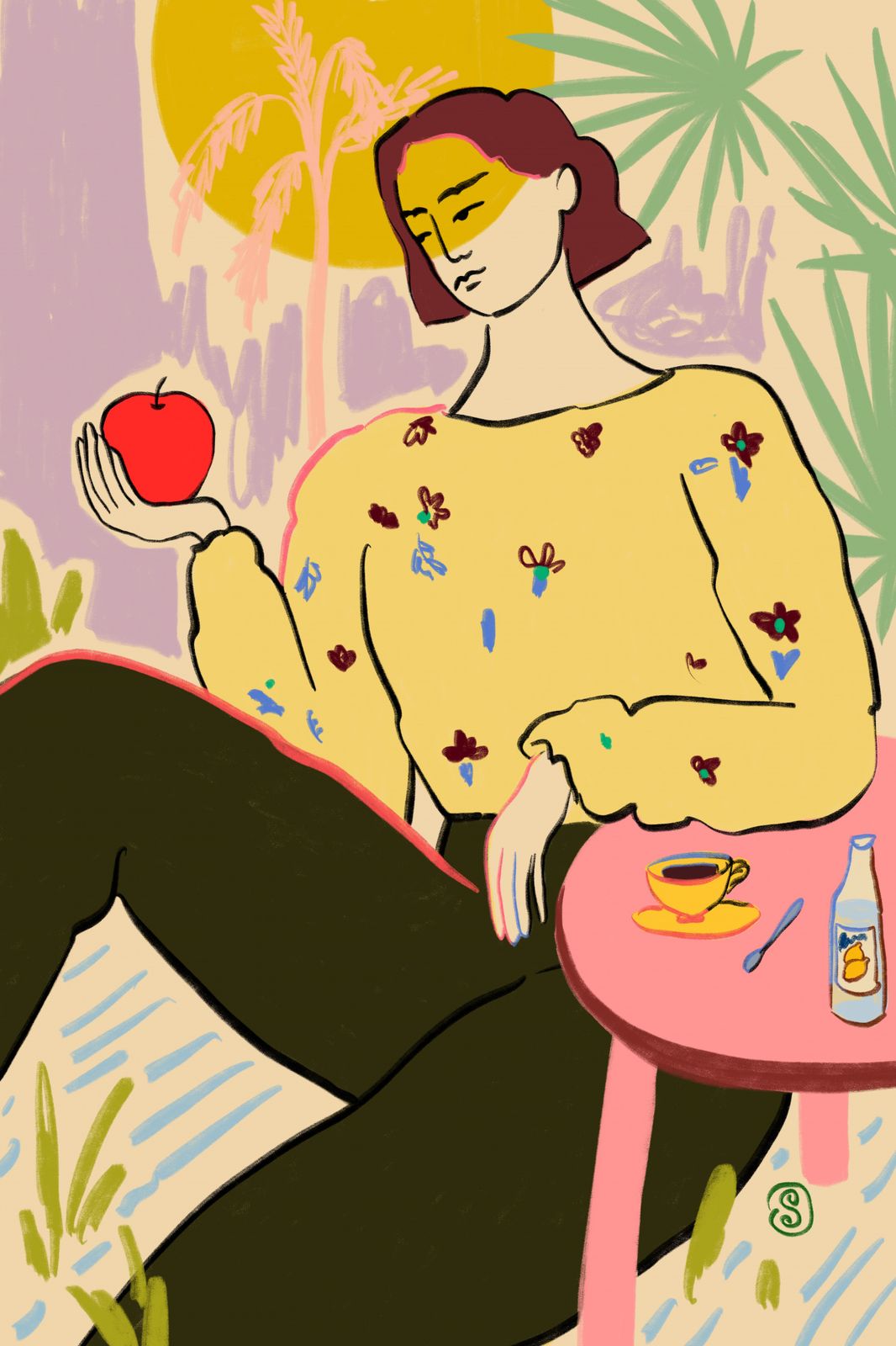 Poster - Stijlvolle Vrouw met Appel