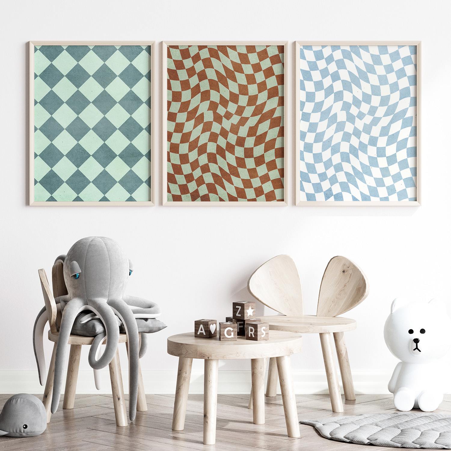 Poster - Golvend en Geruit Set van 3