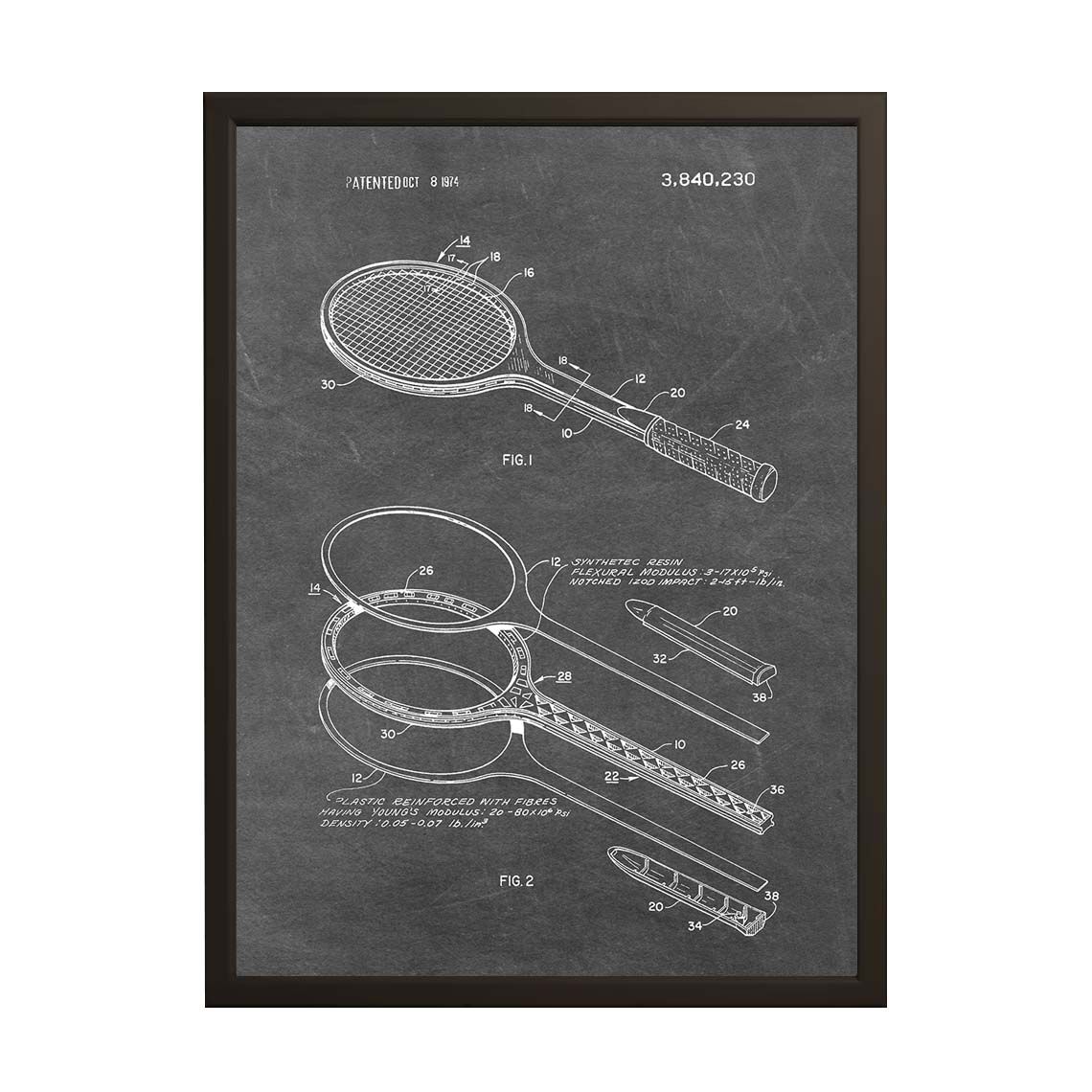 Octrooitekening Poster - Tennisracket