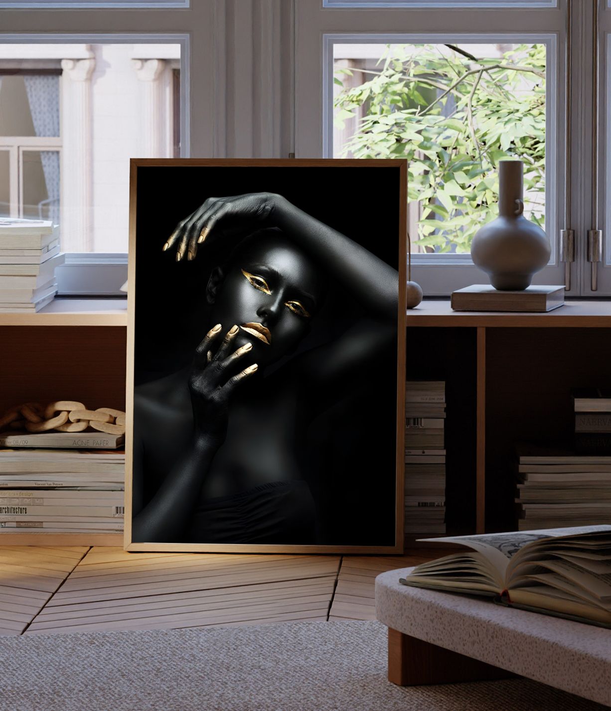 Elegant Zwart en Gouden Portret Poster
