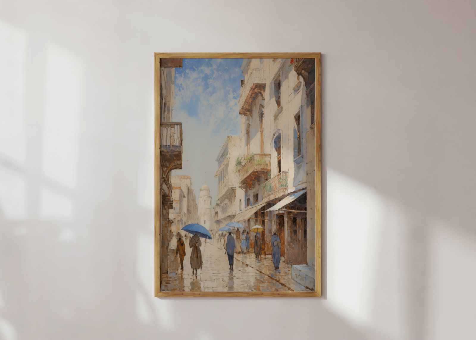 Poster - Straatscène met Paraplu's