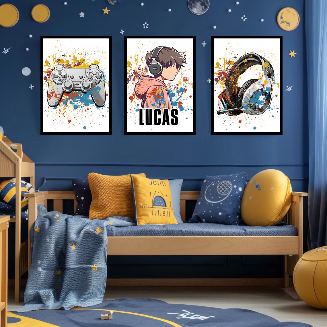 Gepersonaliseerde Poster - Gaming Spetterkunst / Set van 3