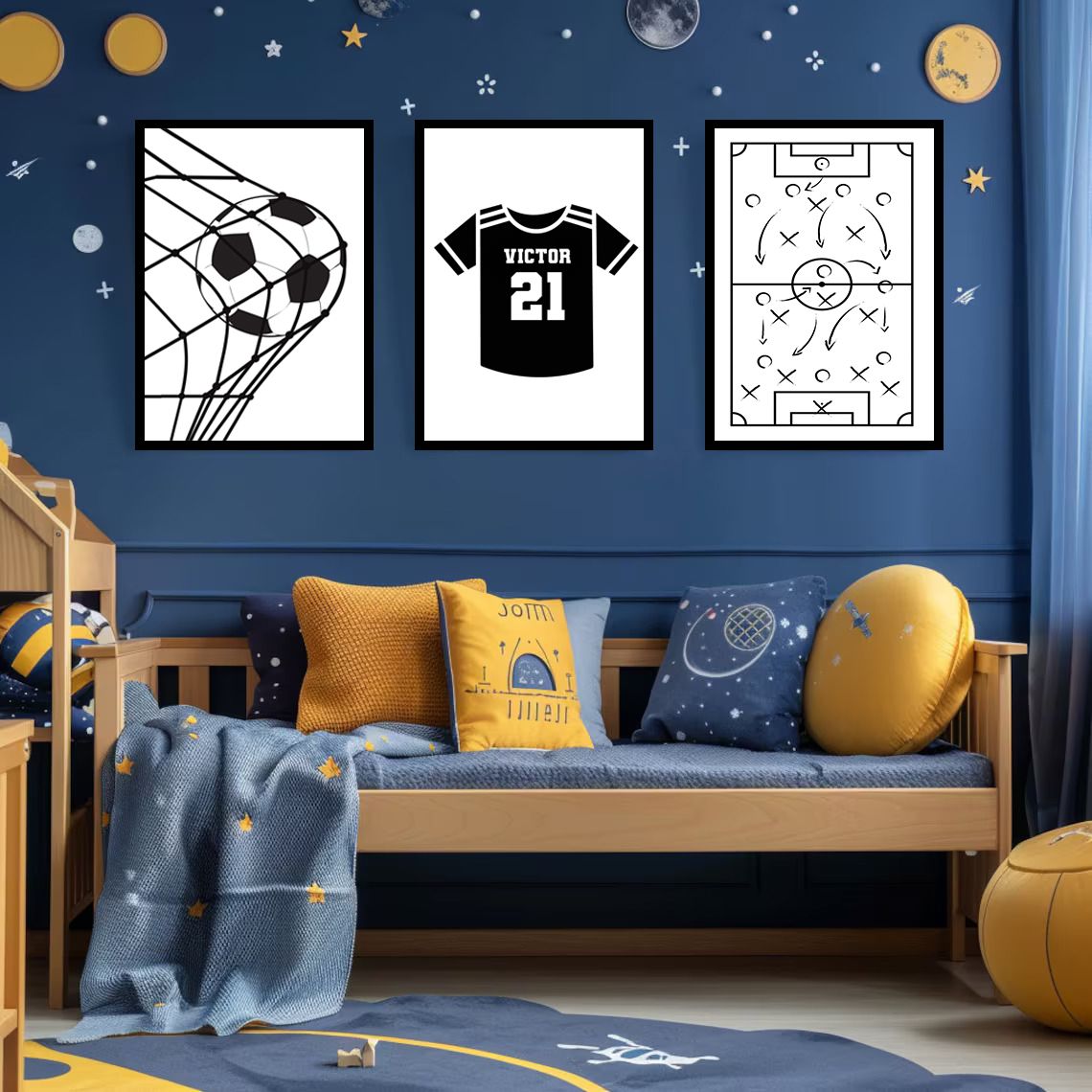 Gepersonaliseerde Poster - Voetbaltactieken en Shirt / Set van 3