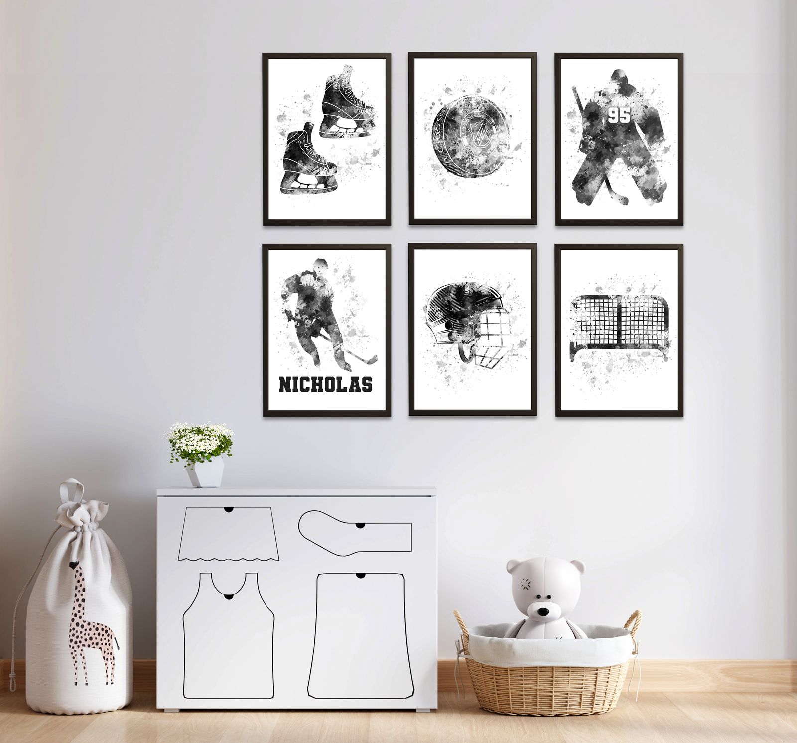 Gepersonaliseerde Poster - Hockey Zwart en Wit / Set van 6