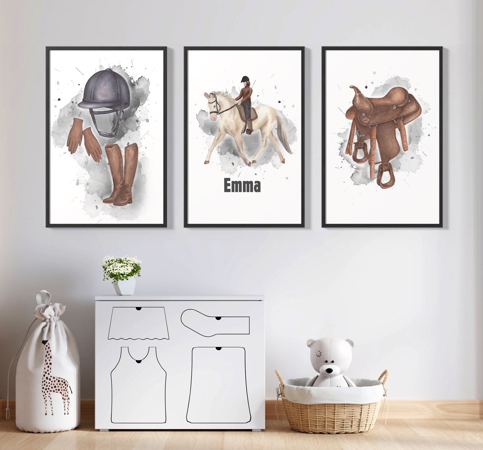 Persoonlijke Poster - Paardrijden Thema / Set van 3