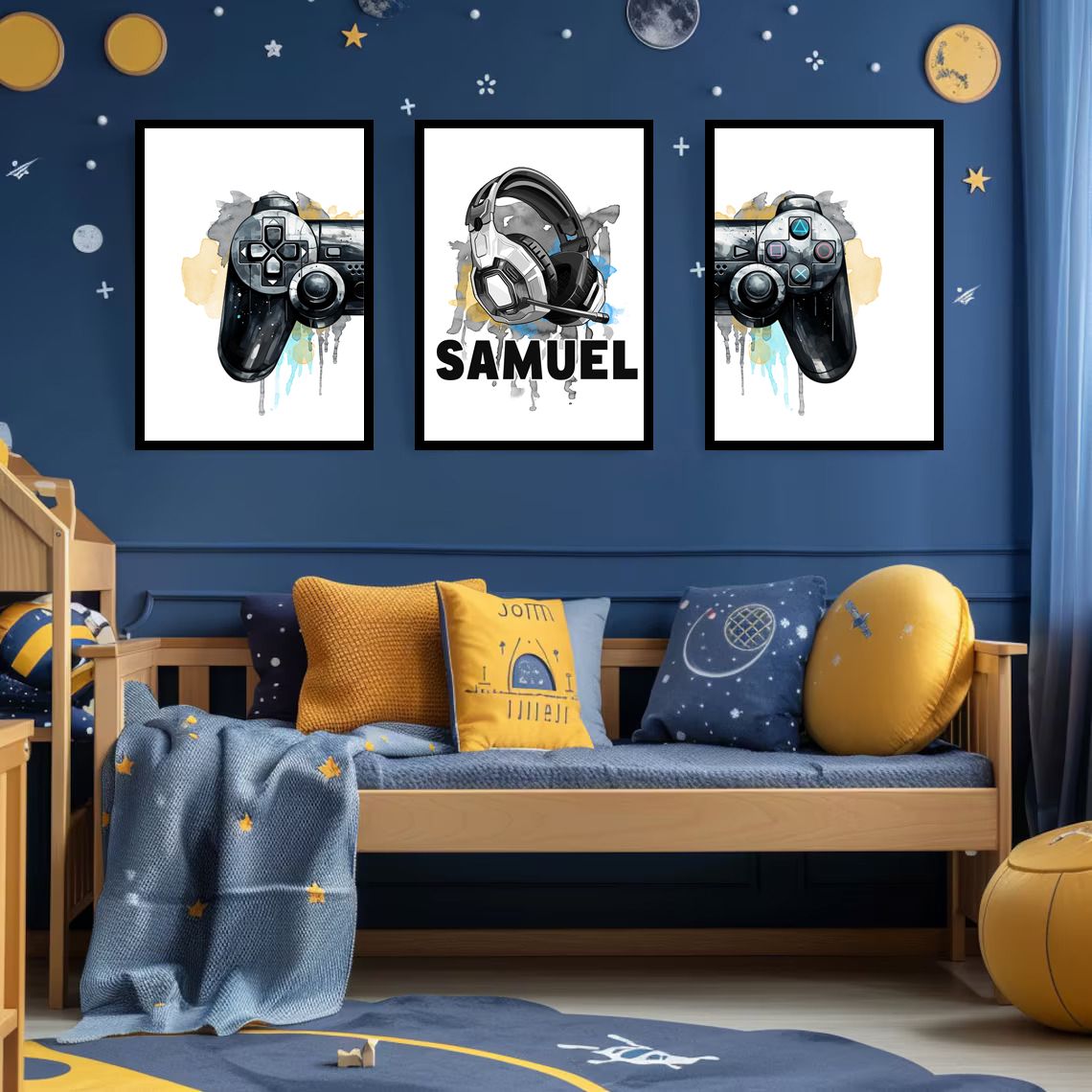 Gepersonaliseerde Poster - Gaming Hoofdtelefoon en Controller / Set van 3