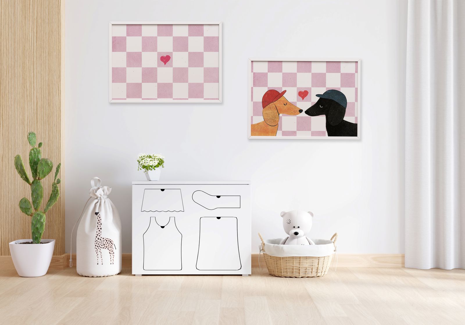 Poster - Roze Geruit Hart / Set van 2