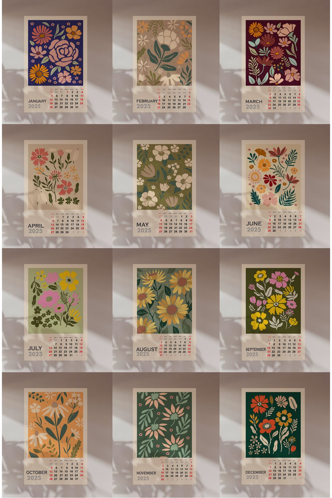 Poster - Bloemenkalender 2025 / Set van 12