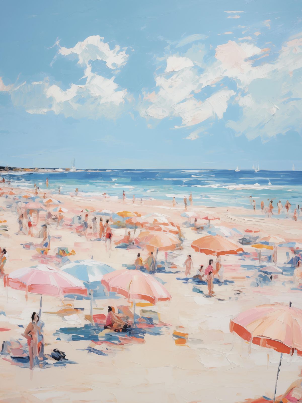 Poster - Strandscène met Parasols
