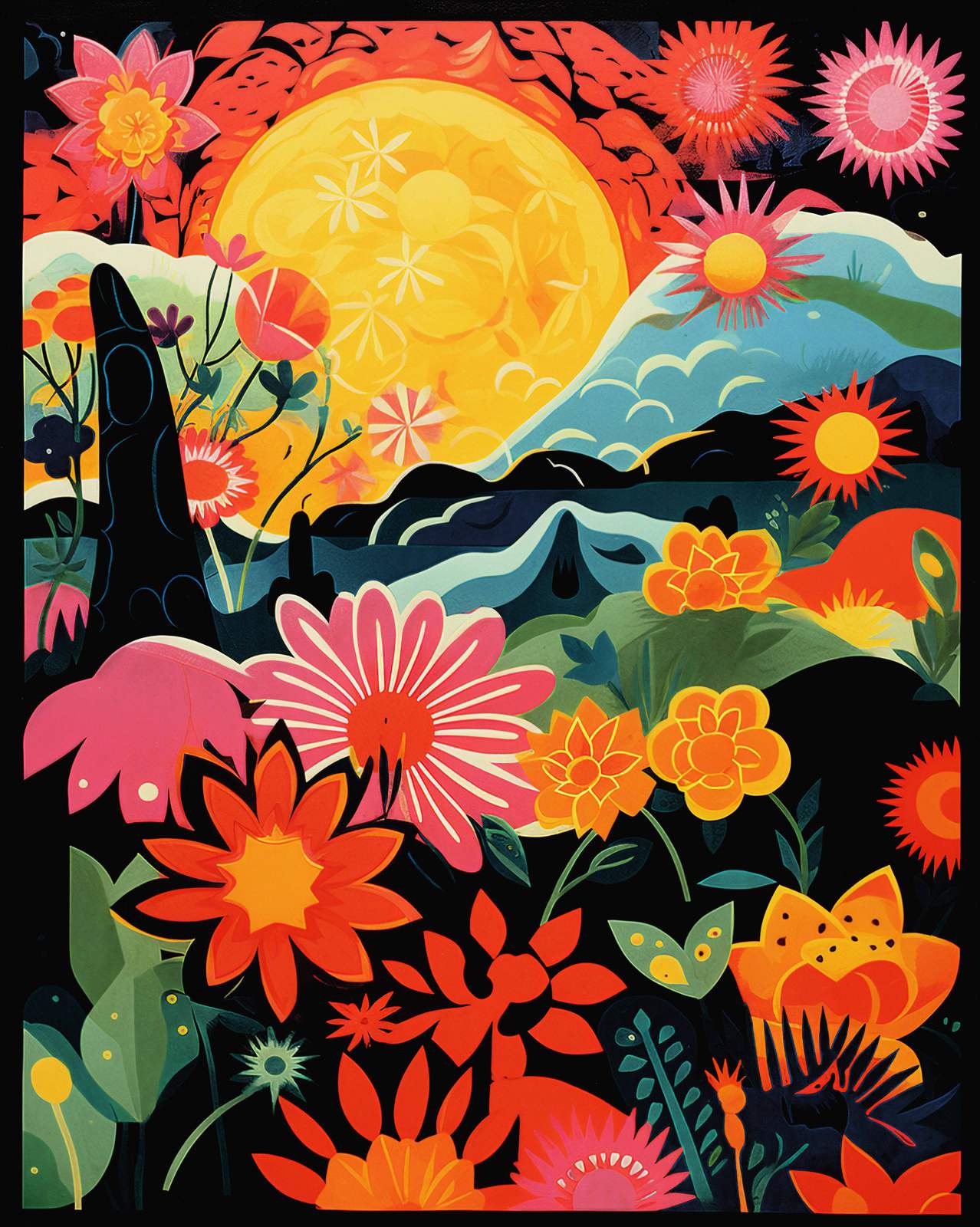 Poster - Kleurrijk Bloemenlandschap