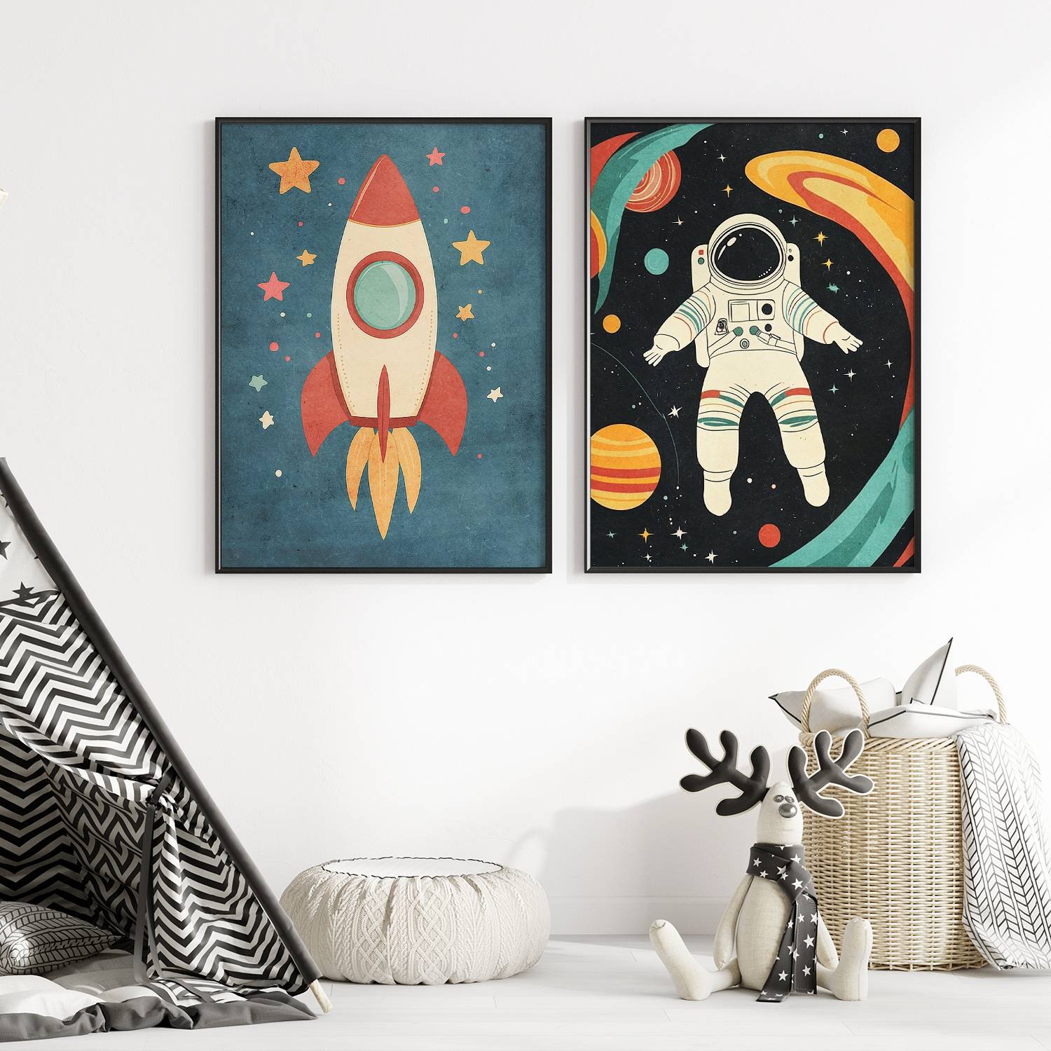 Poster - Raket en Astronaut / Set van 2