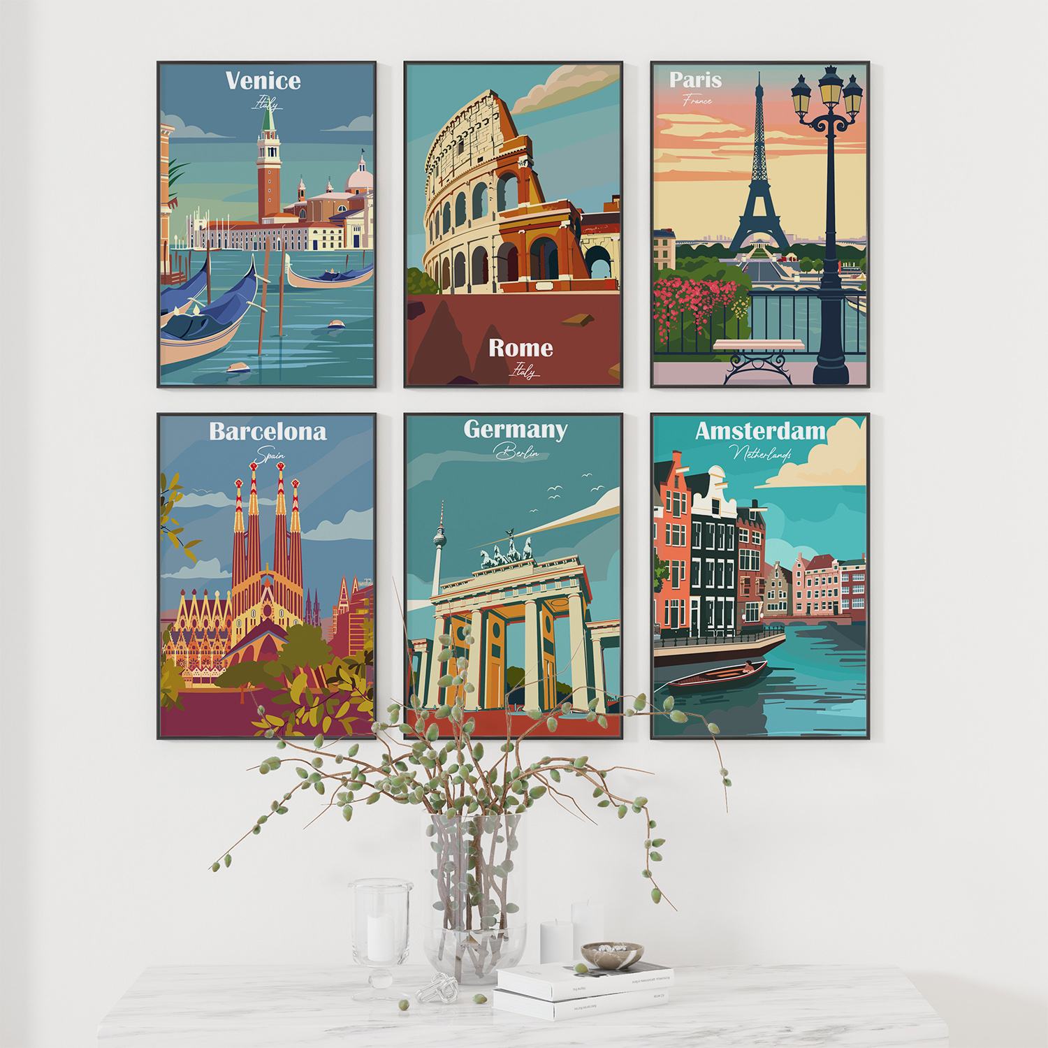 Poster - Wereldstad Bezienswaardigheden / Set van 6