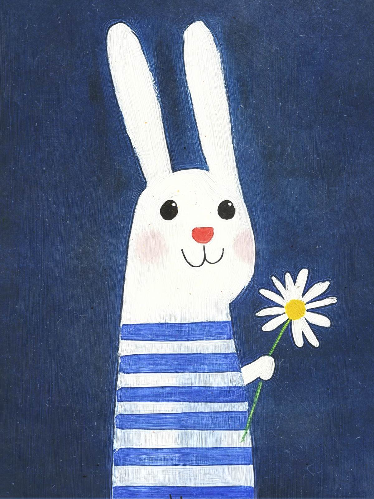 Poster - Konijn met Bloem