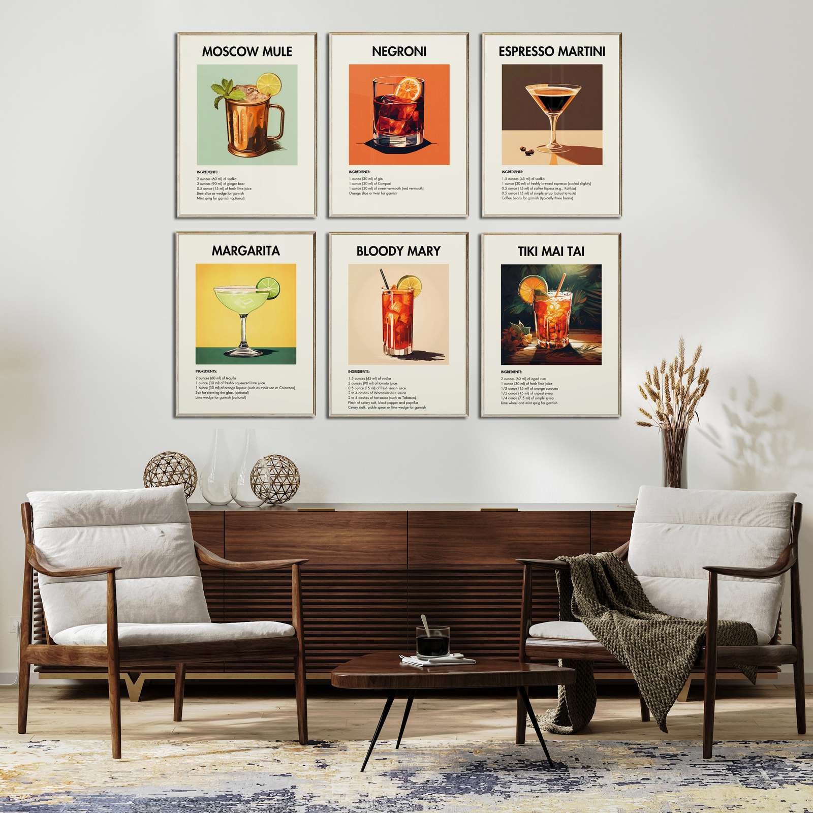 Klassieke Cocktailrecepten Poster - Set van 6