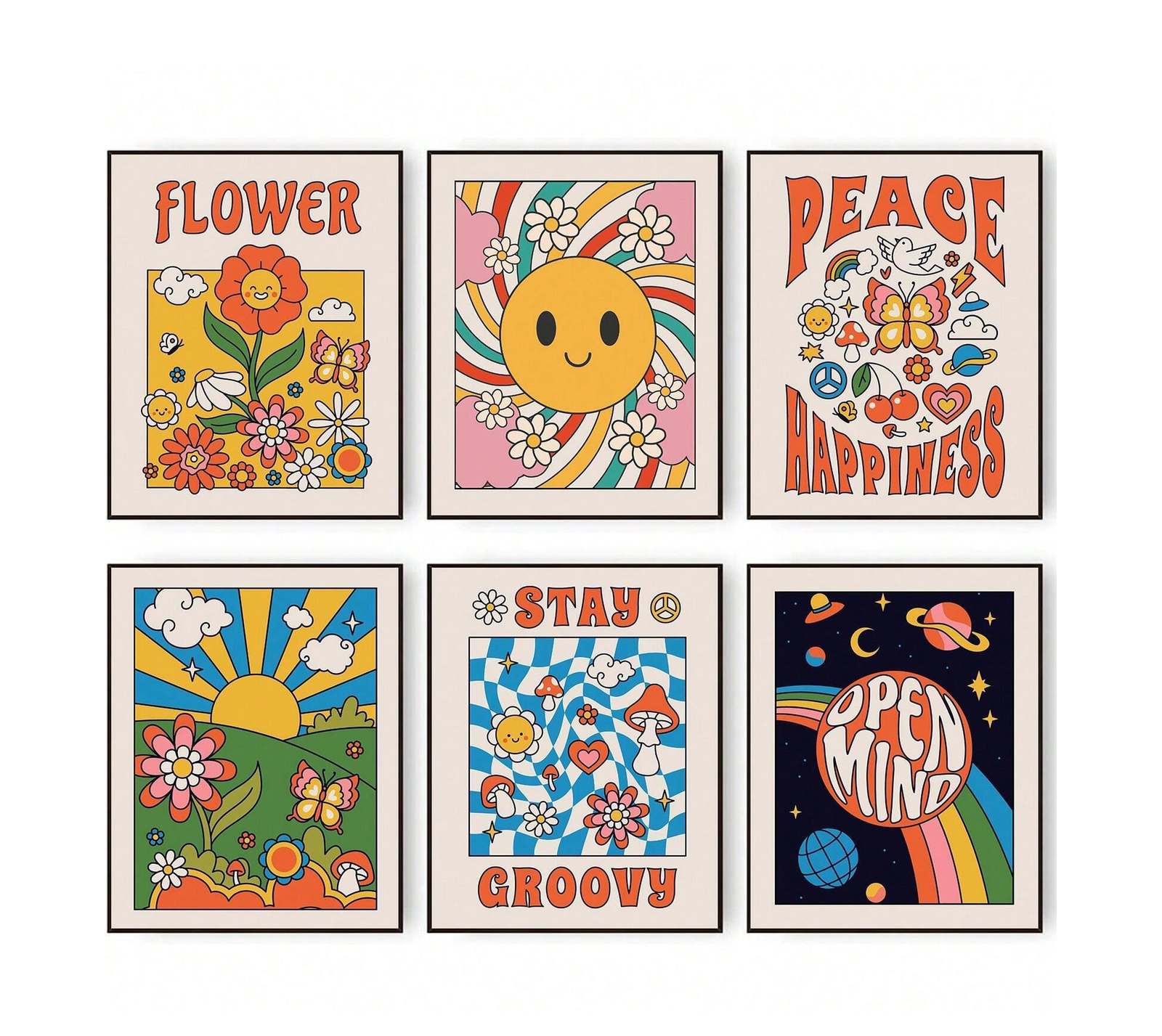 Retro Kleurrijke Muurposter Set - Set van 6
