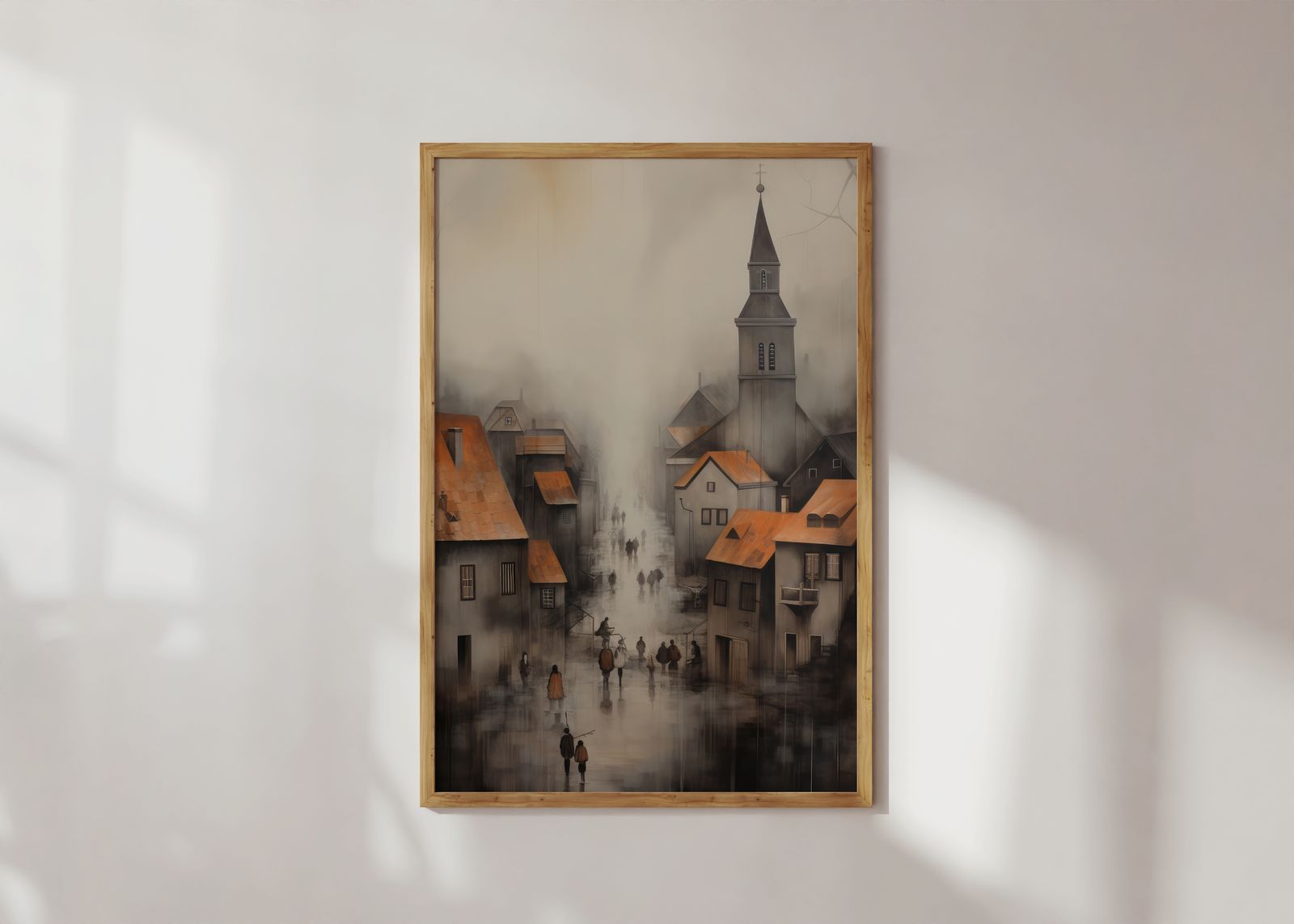 Poster - Mistig Dorpsscene
