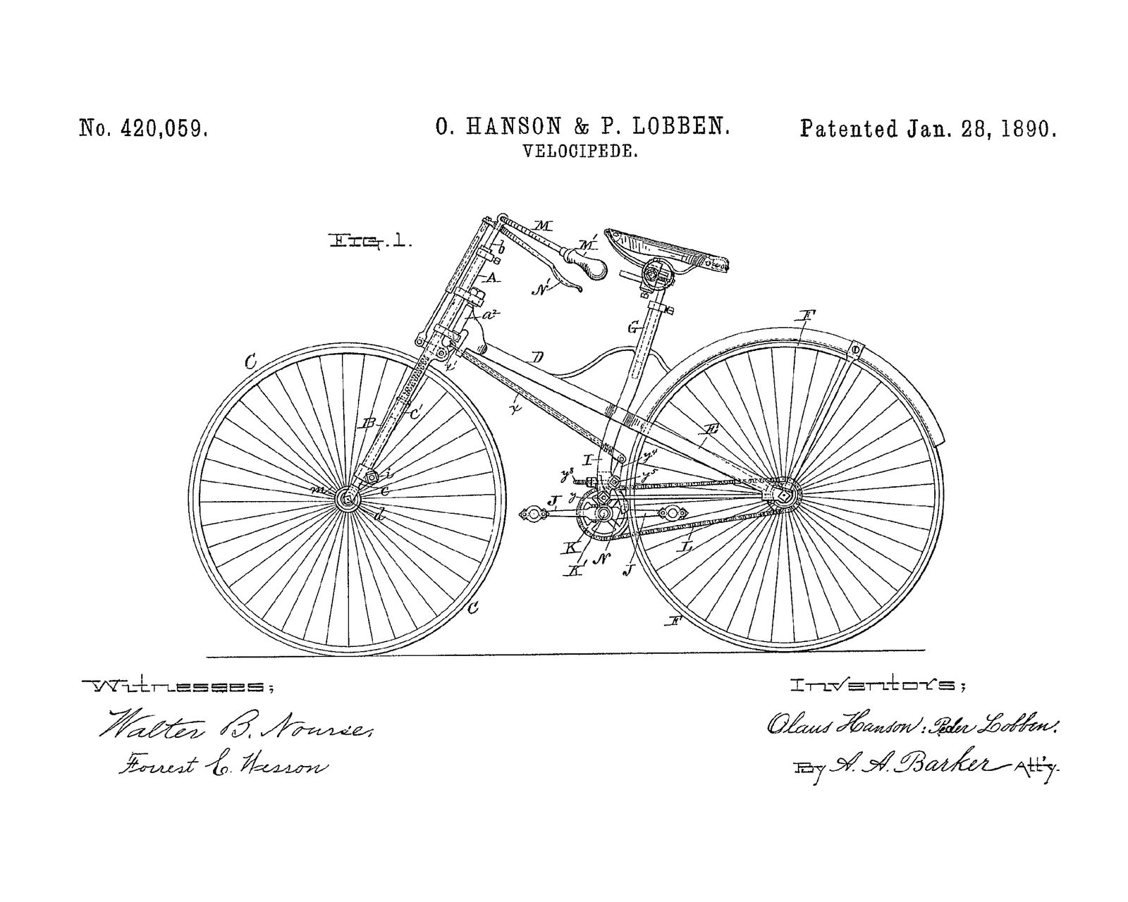 Octrooitekening Poster - Velocipede Fiets