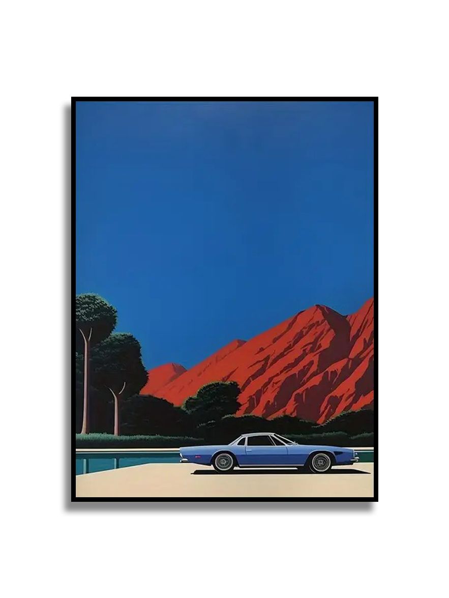 Poster - Blauwe Auto Landschap