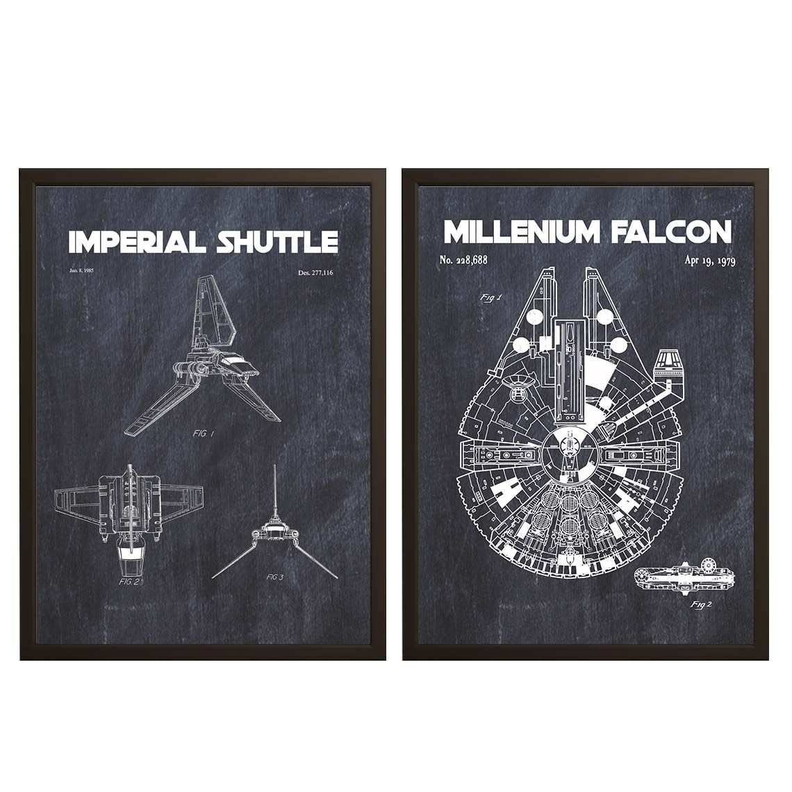 Octrooittekening Poster - Millennium Falcon / Set van 2