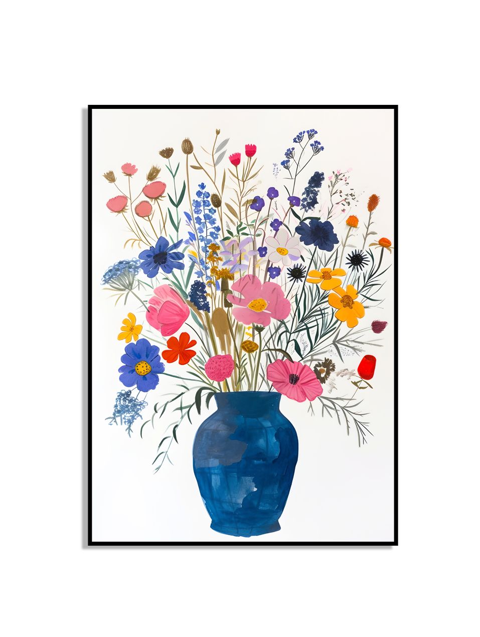 Kleurrijke Bloemen in Blauwe Vaas Poster