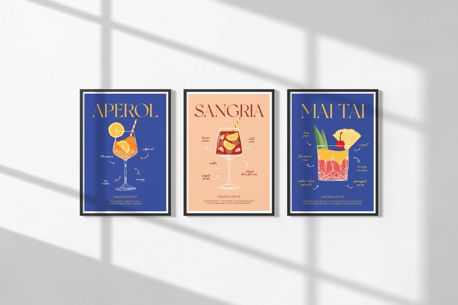 Poster - Cocktail Recepten Set van 3