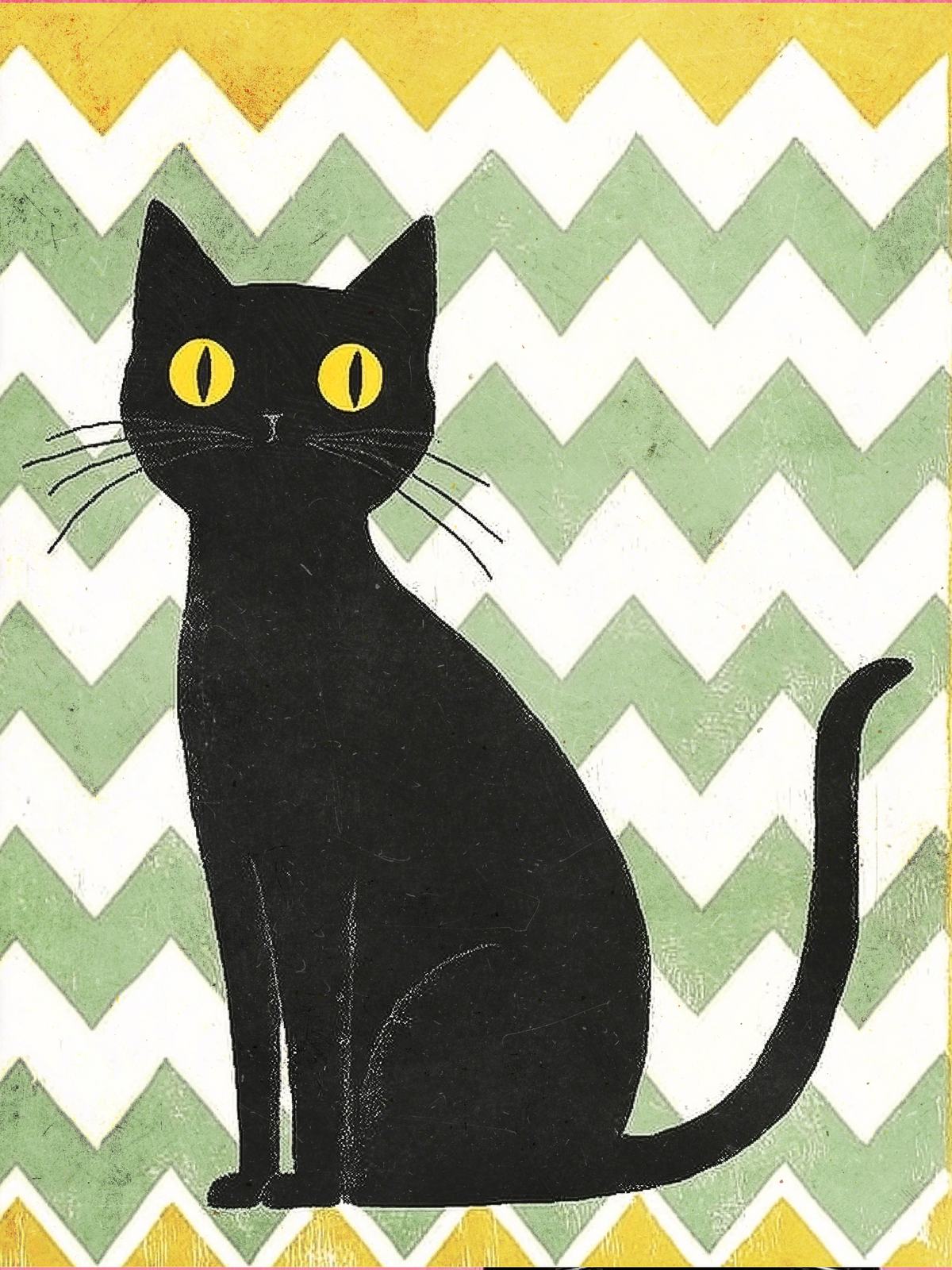 Poster - Zwarte Kat op Zigzag