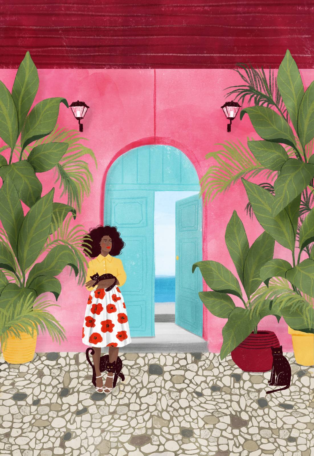 Poster - Vrouw in Tropische Tuin