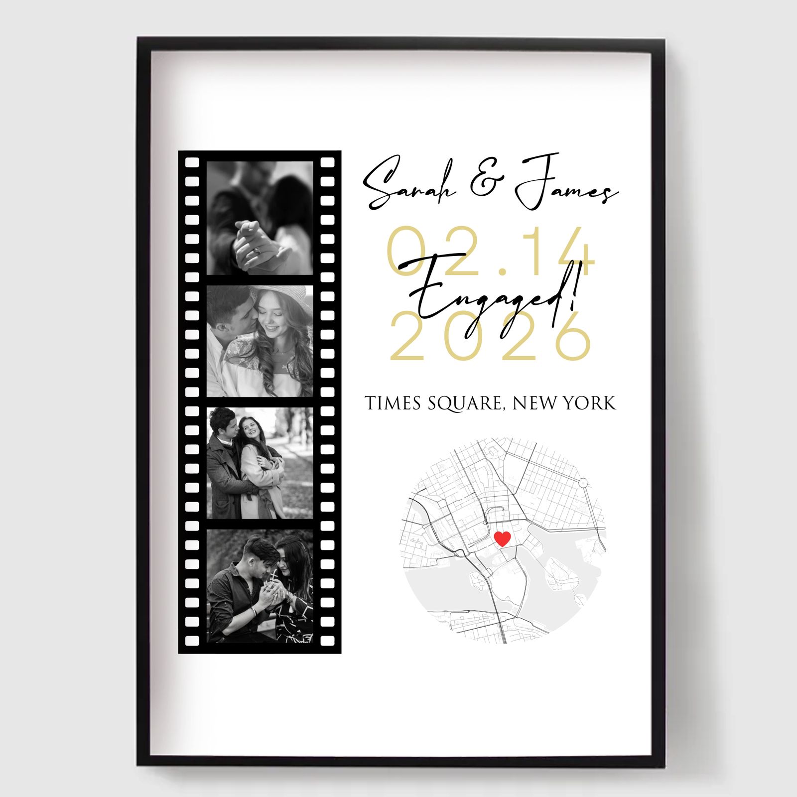 Gepersonaliseerde Poster - Filmstrip Verlovingsfoto met Kaart