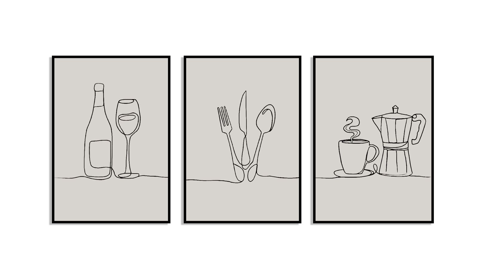 Minimalistische Lijnkunst Keuken - Set van 3