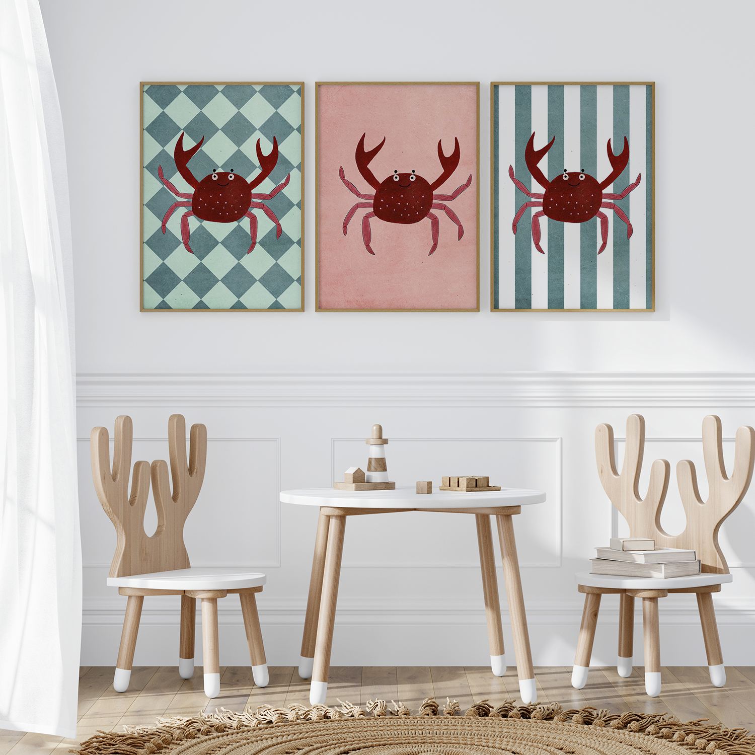 Poster - Speelse Krab Set van 3