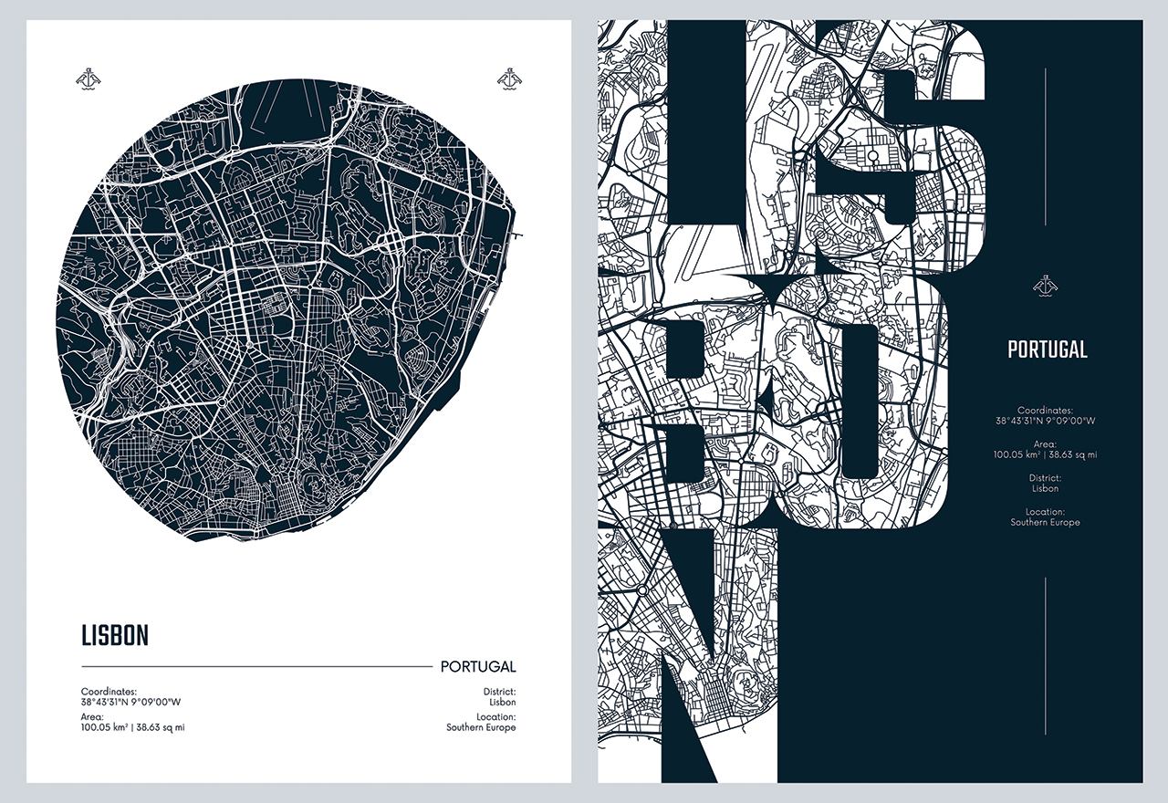 Poster - Lissabon Kaart Duo / Set van 2