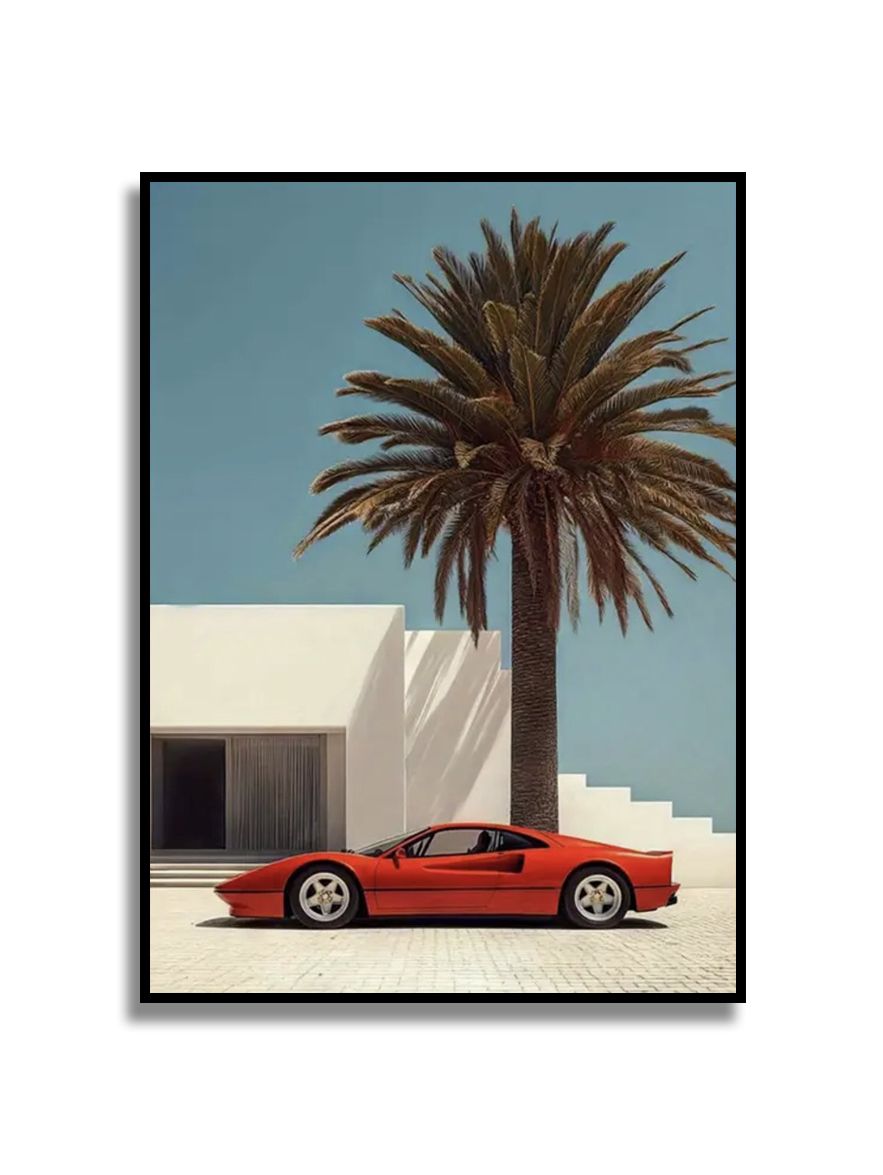 Poster - Rode auto en palm