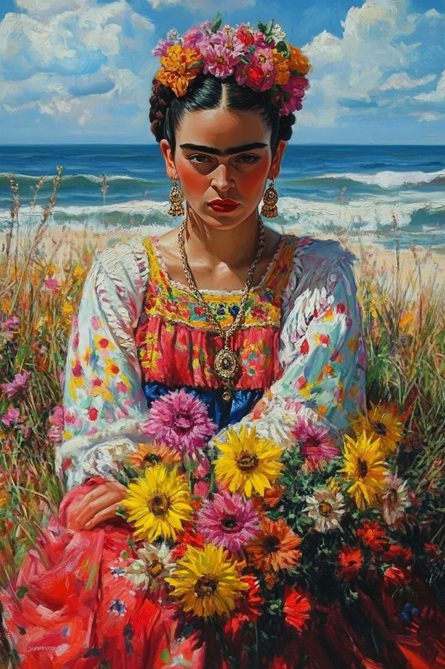 Poster - Frida Kahlo met bloemen