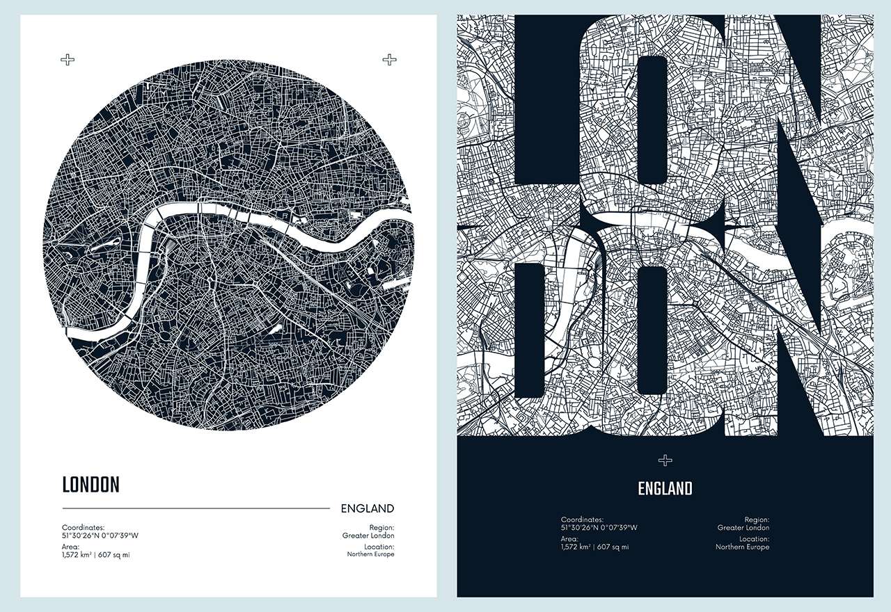 Poster - Londen Kaart Set van 2