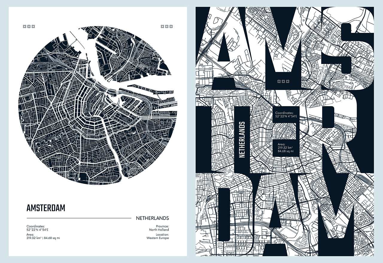 Poster - Amsterdam Kaartkunst / Set van 2