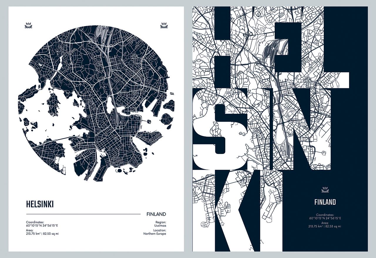 Poster - Helsinki Kaart Set van 2