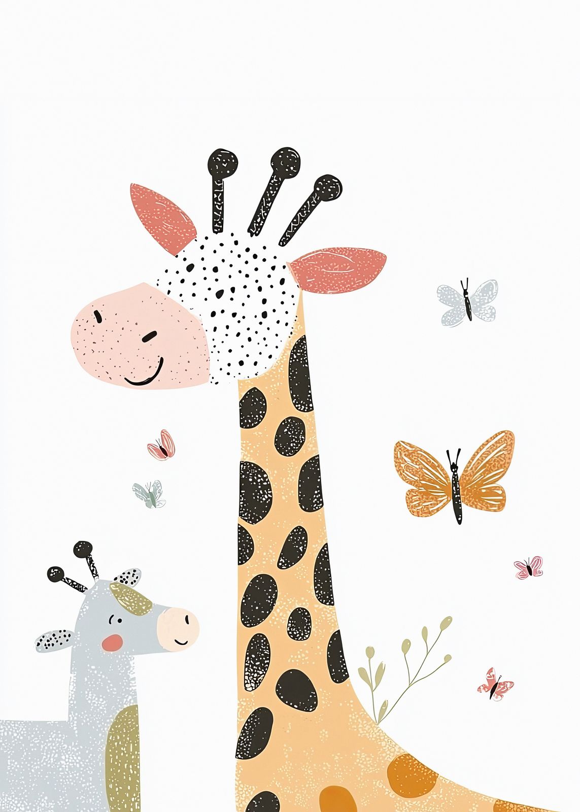 Poster - Giraffen en Vlinders