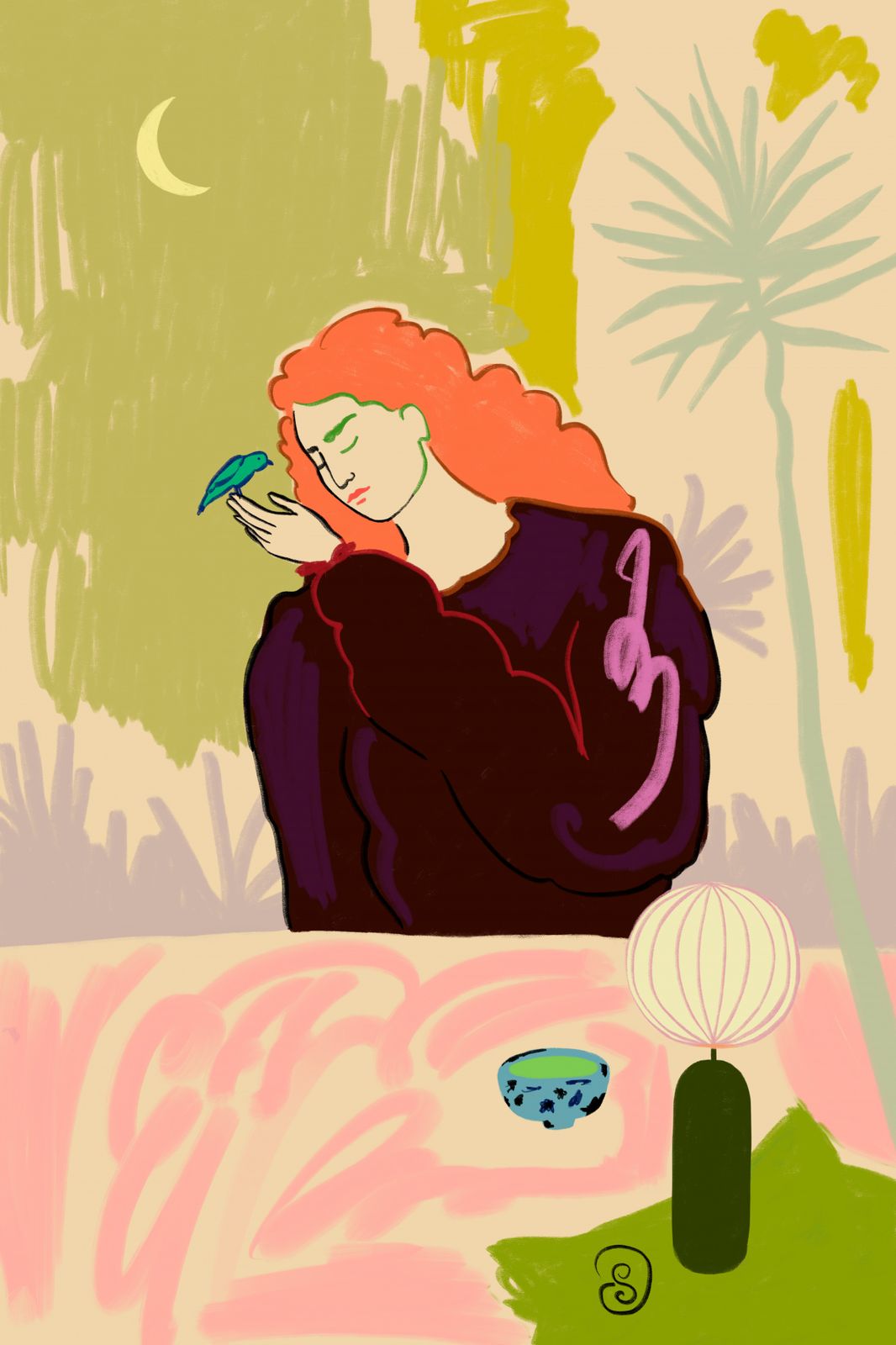 Poster - Dame met Vogel