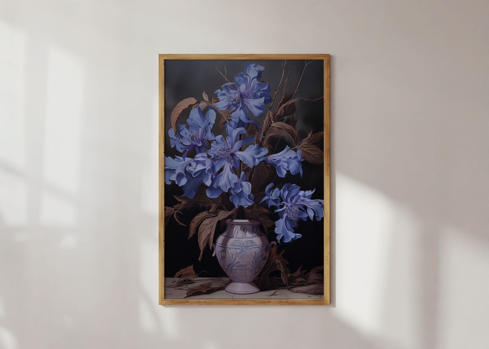 Poster - Blauwe Bloemkunst