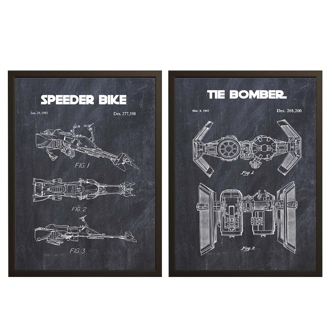 Octrooitekening Poster - Speeder Bike en TIE Bomber / Set van 2