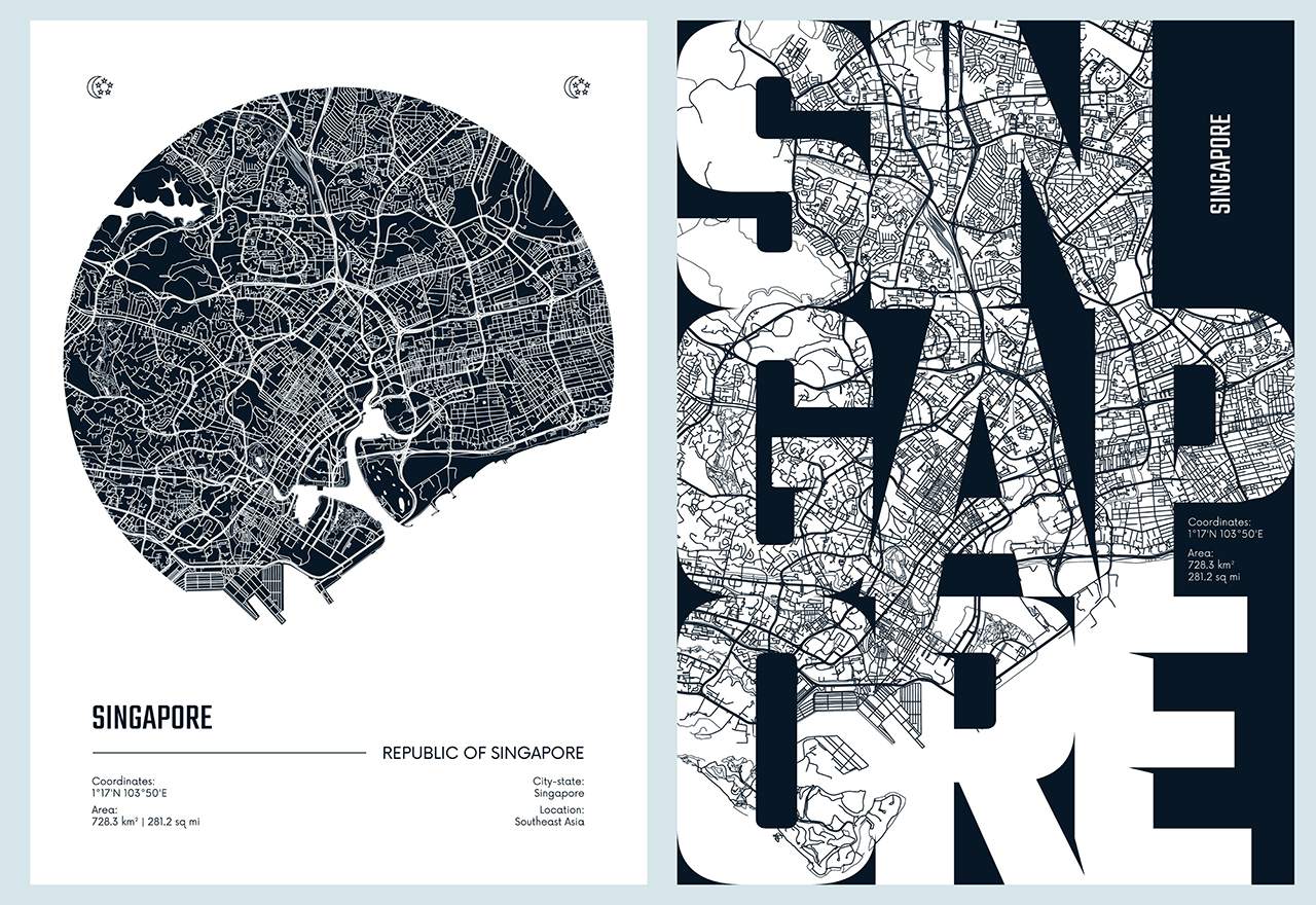 Poster - Singapore Kaartenset / Set van 2