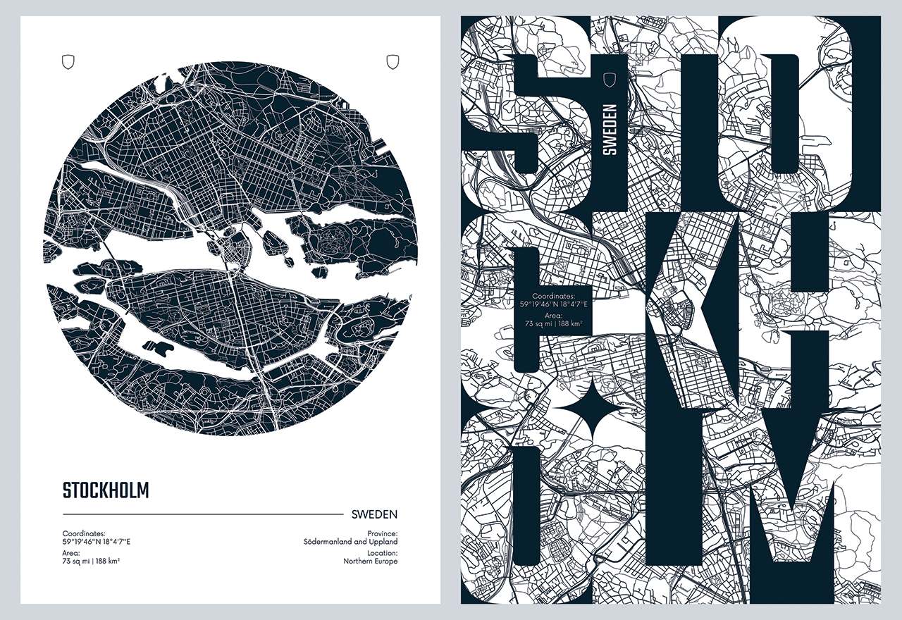 Poster - Stockholm Kaart Duo / Set van 2